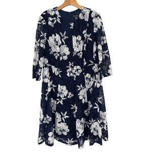 Jessica Howard Womens Floral Lace Dress size 14W plus navy blue